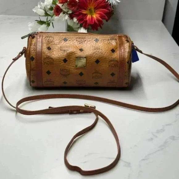MCM Vicetos Logogram Shoulder Crossbody Barrel Mini Bag Brown/Black - Picture 6 of 10